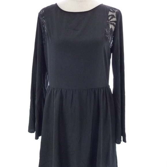 Black Skater Dress with Lace Shoulders - Picture 3 of 8